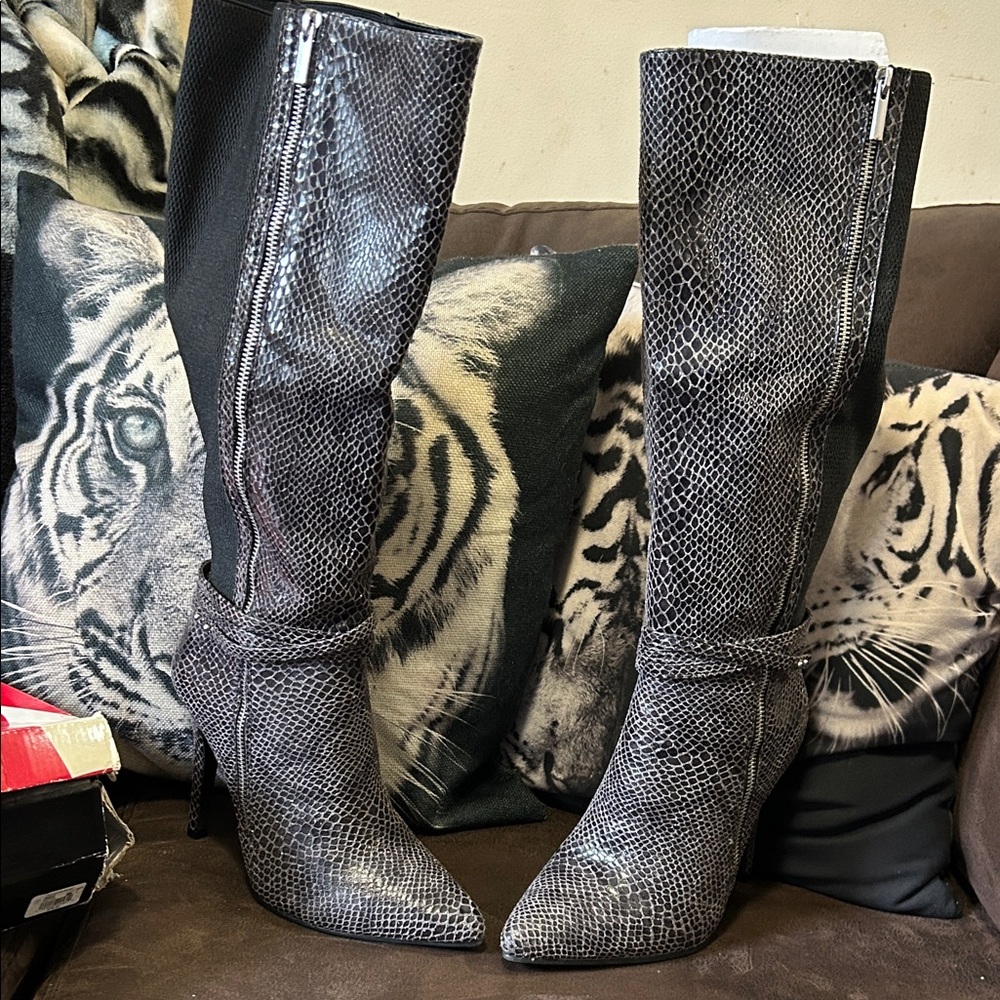 Ashley Stewart Black Snakeskin Heeled Boots